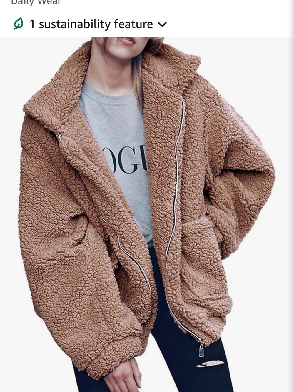 Amazon Women's Teddy Sherpa Zip Jacket in Brown